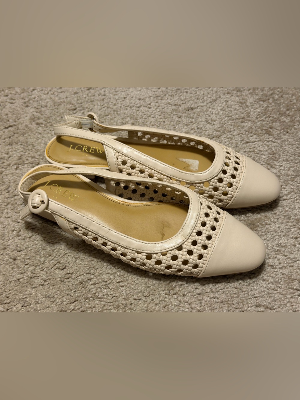 J.Crew Woven Slingback Flats Dusty Ivory Cream Cap Toe Size 6.5